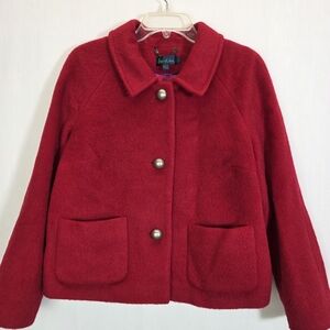 Boden Red Wool Mohair Blend Textured Pea Coat - Size 12 (UK 16)